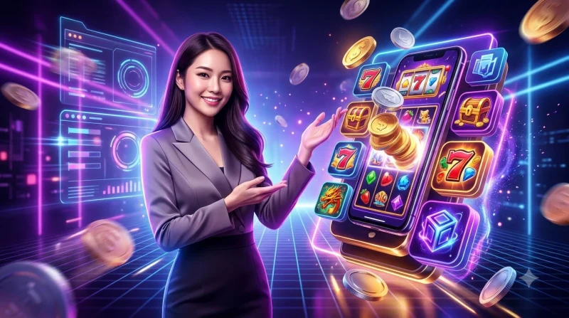 Giao diện sảnh nổ hũ SHBET hiện đại với hiệu ứng ánh sáng neon